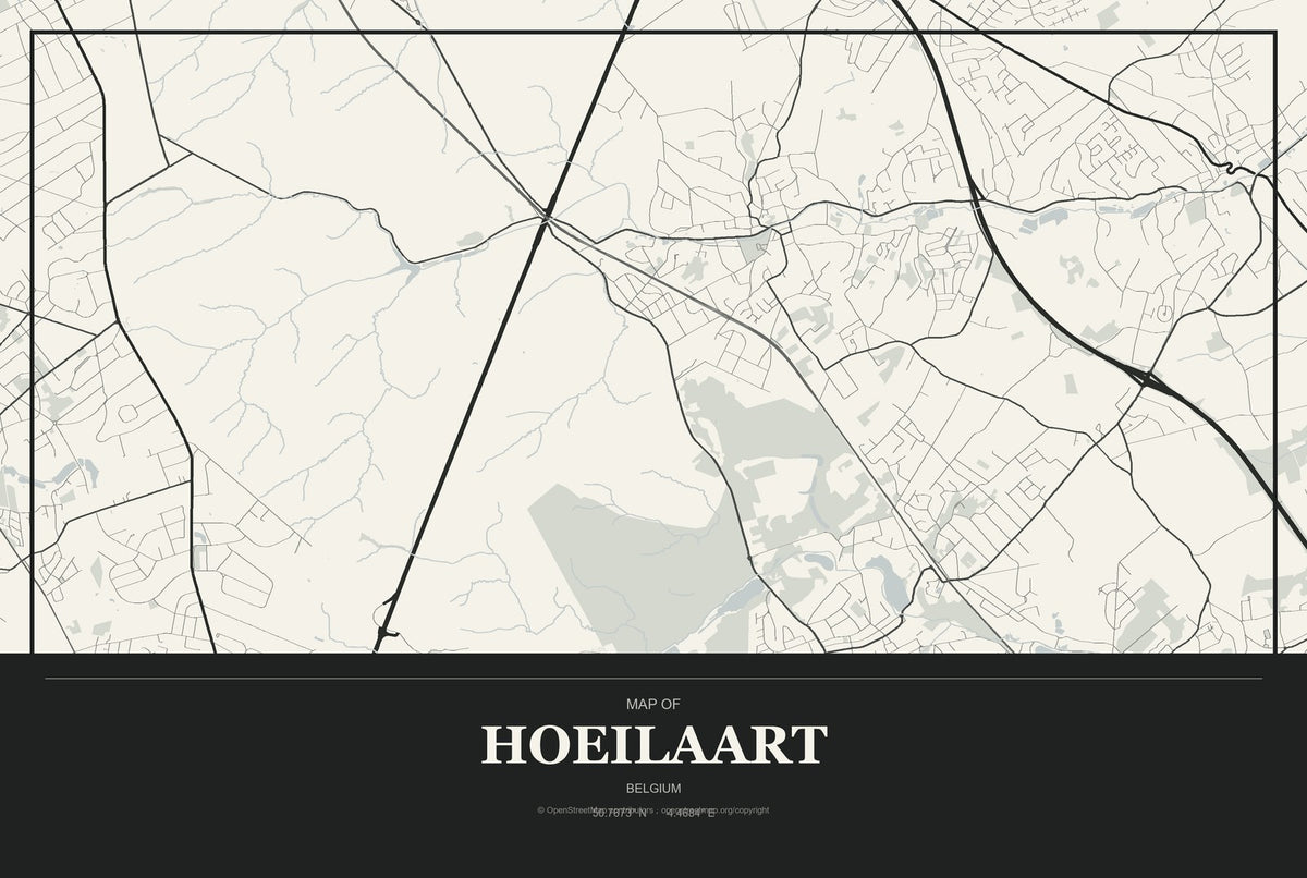 Hoeilaart, Belgium City Map Aluminum Sign in Museum Plaque style