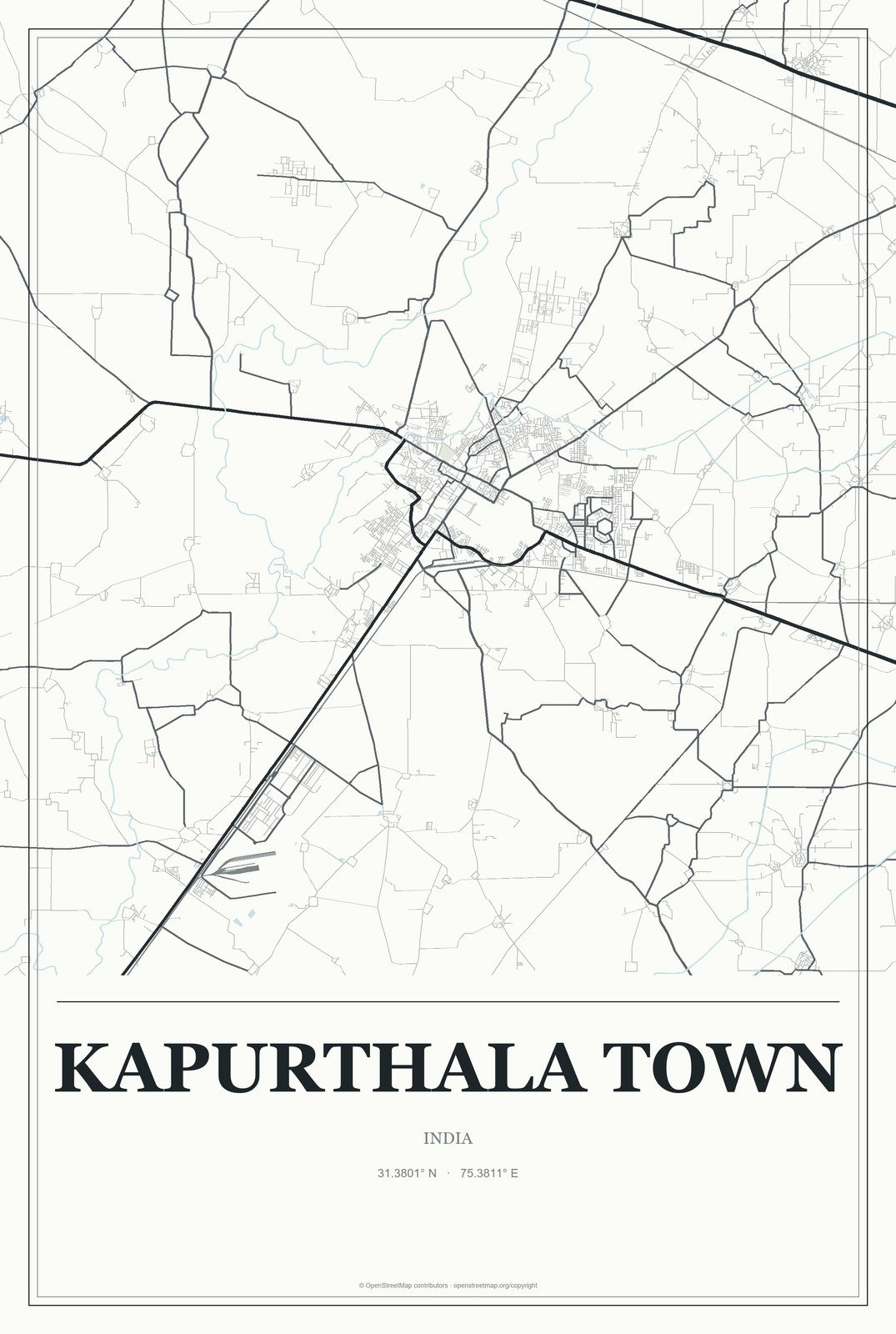 Kapurthala Town, India City Map Aluminum Sign in Gallery Air style