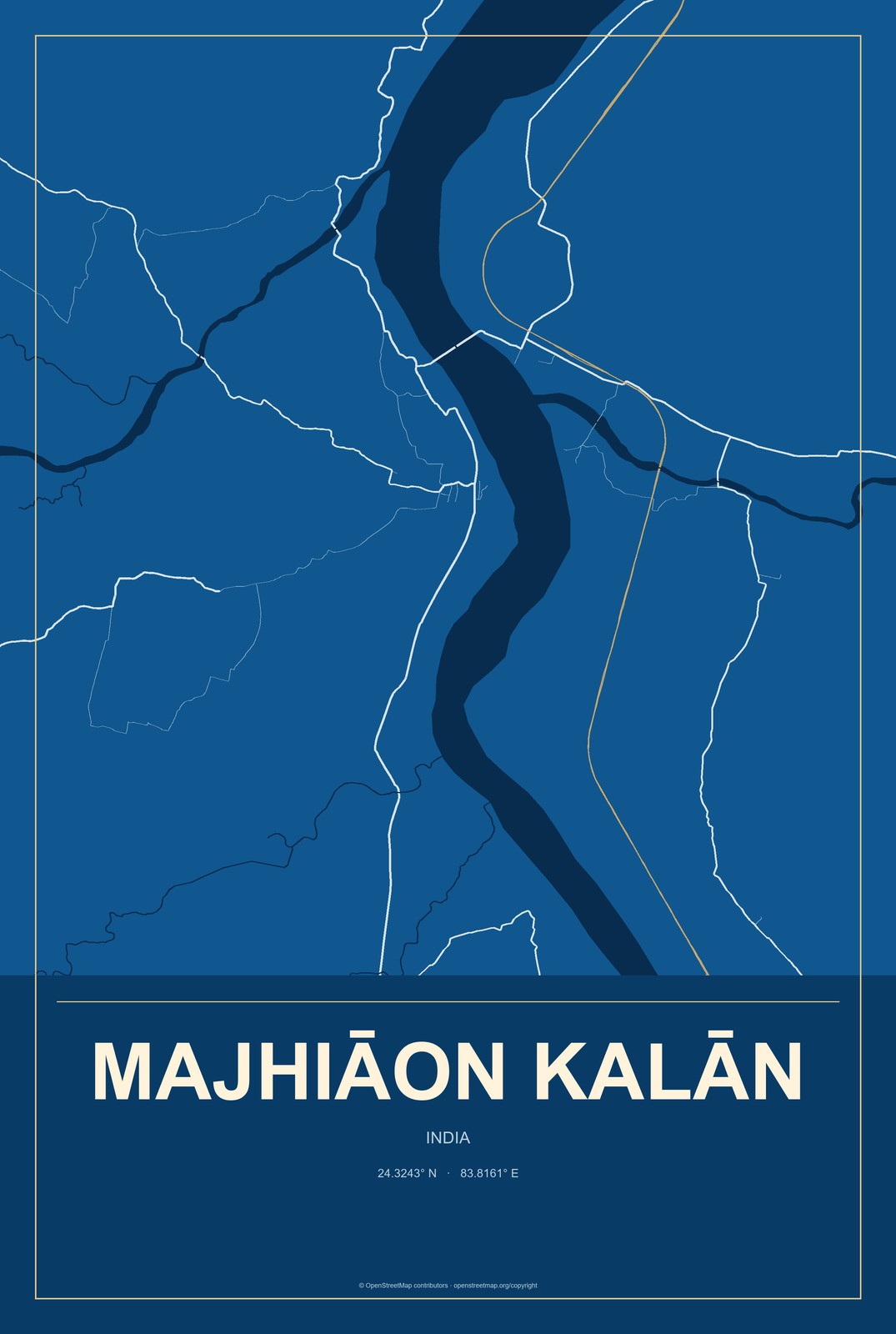 Majhiāon Kalān, India City Map Aluminum Sign in Harbor Cobalt style