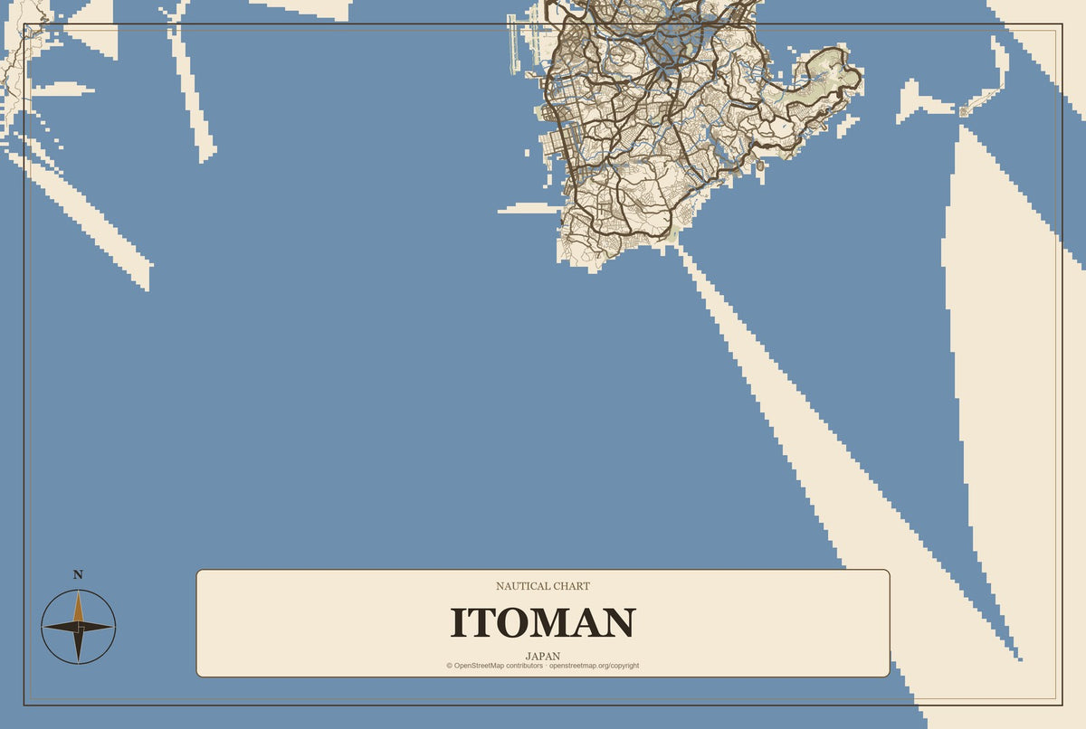 Itoman, Japan City Map Aluminum Sign in Heritage Nautical style