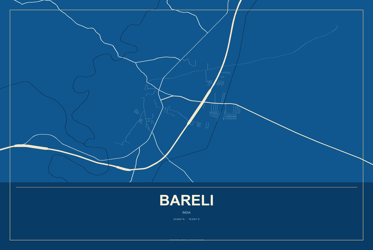 Bareli, India City Map Aluminum Sign in Harbor Cobalt style