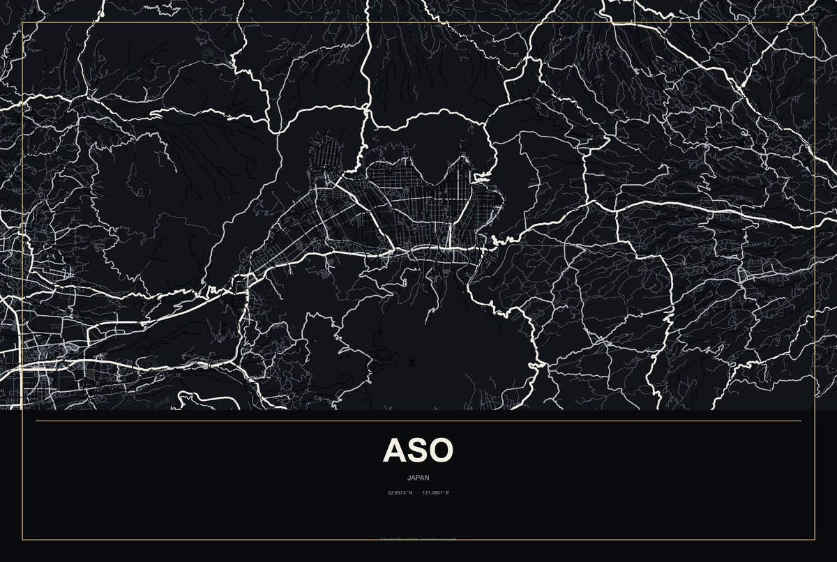 Aso, Japan City Map Aluminum Sign in Metropolitan Noir style