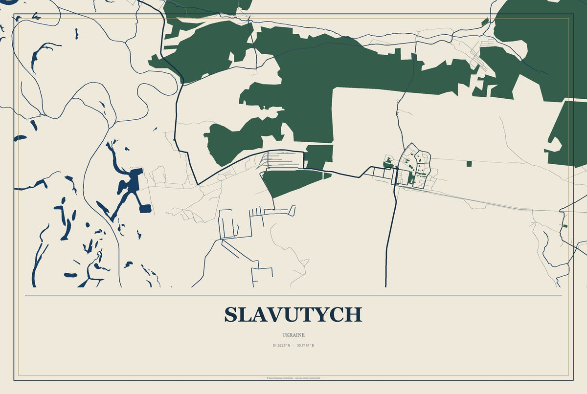Slavutych, Ukraine City Map Aluminum Sign in Coastal Cutout style
