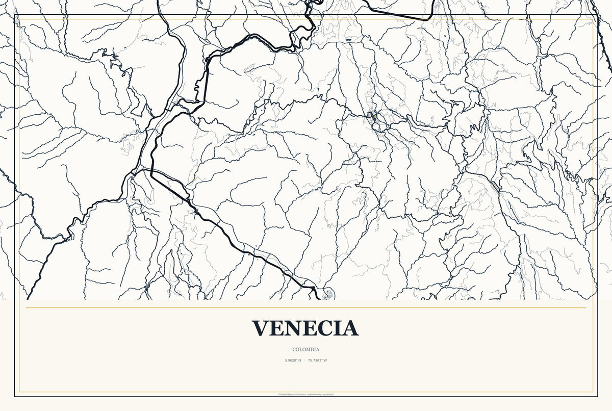 Venecia, Colombia City Map Aluminum Sign in Citrine Modern style