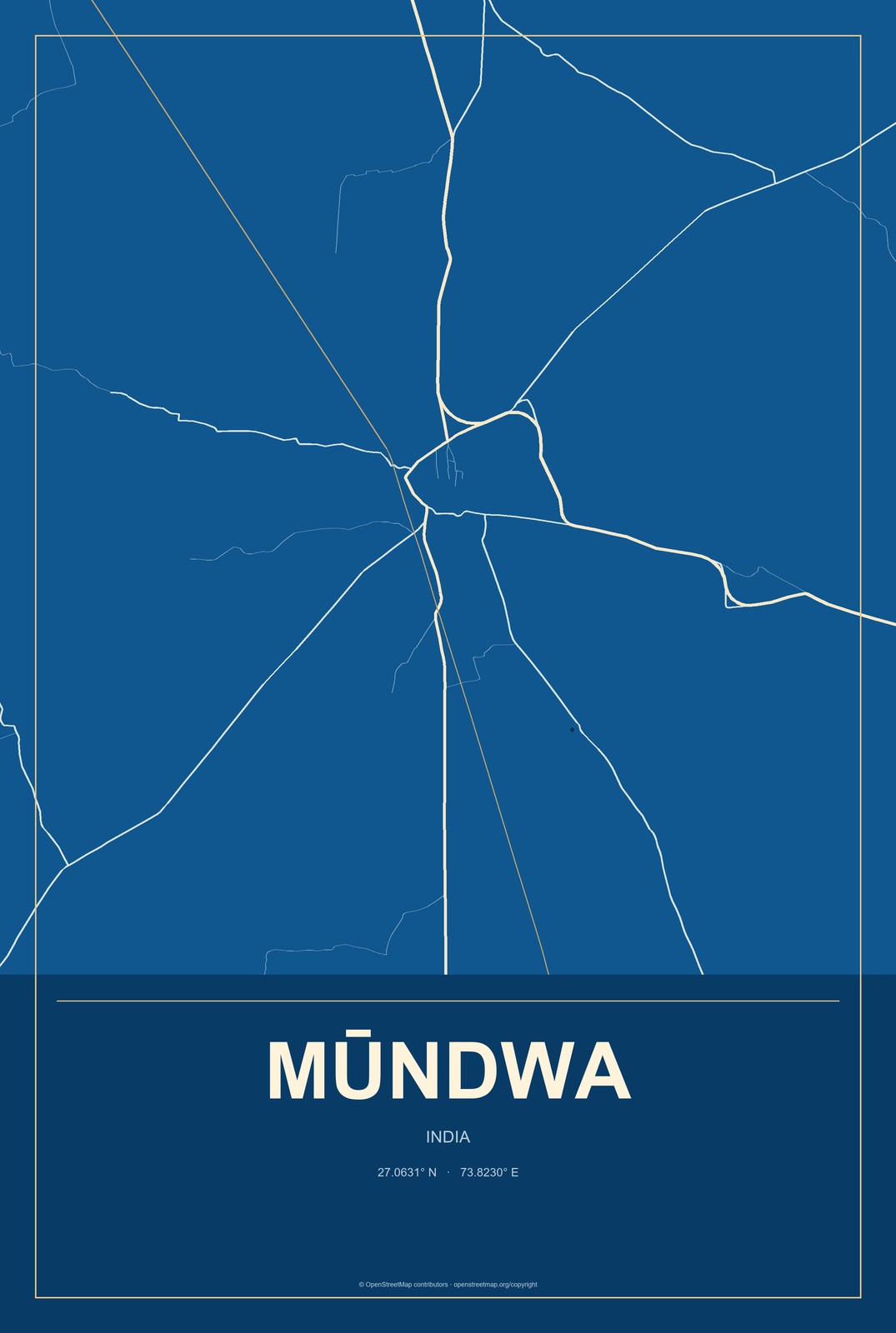 Mūndwa, India City Map Aluminum Sign in Harbor Cobalt style
