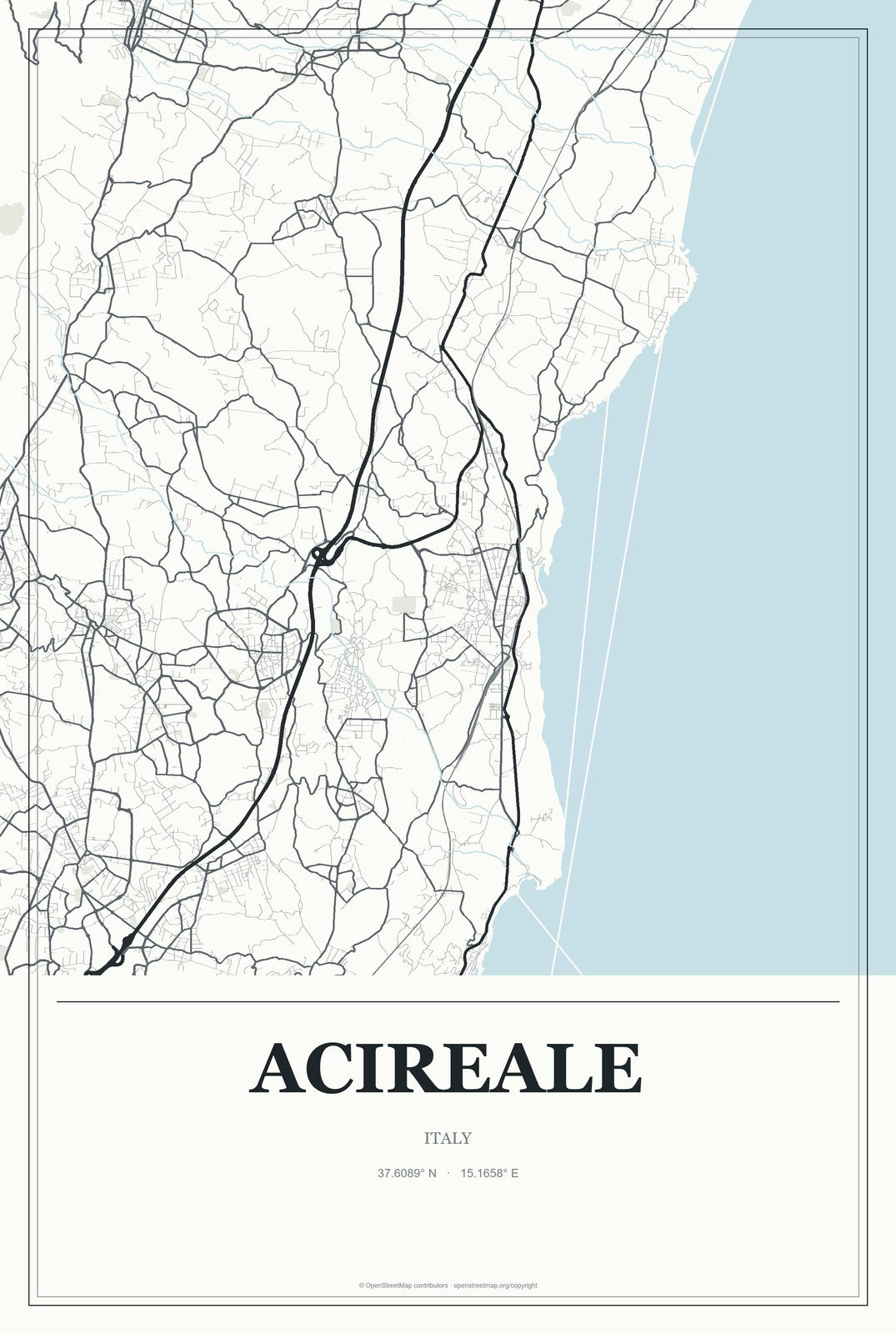 Acireale, Italy City Map Aluminum Sign in Gallery Air style