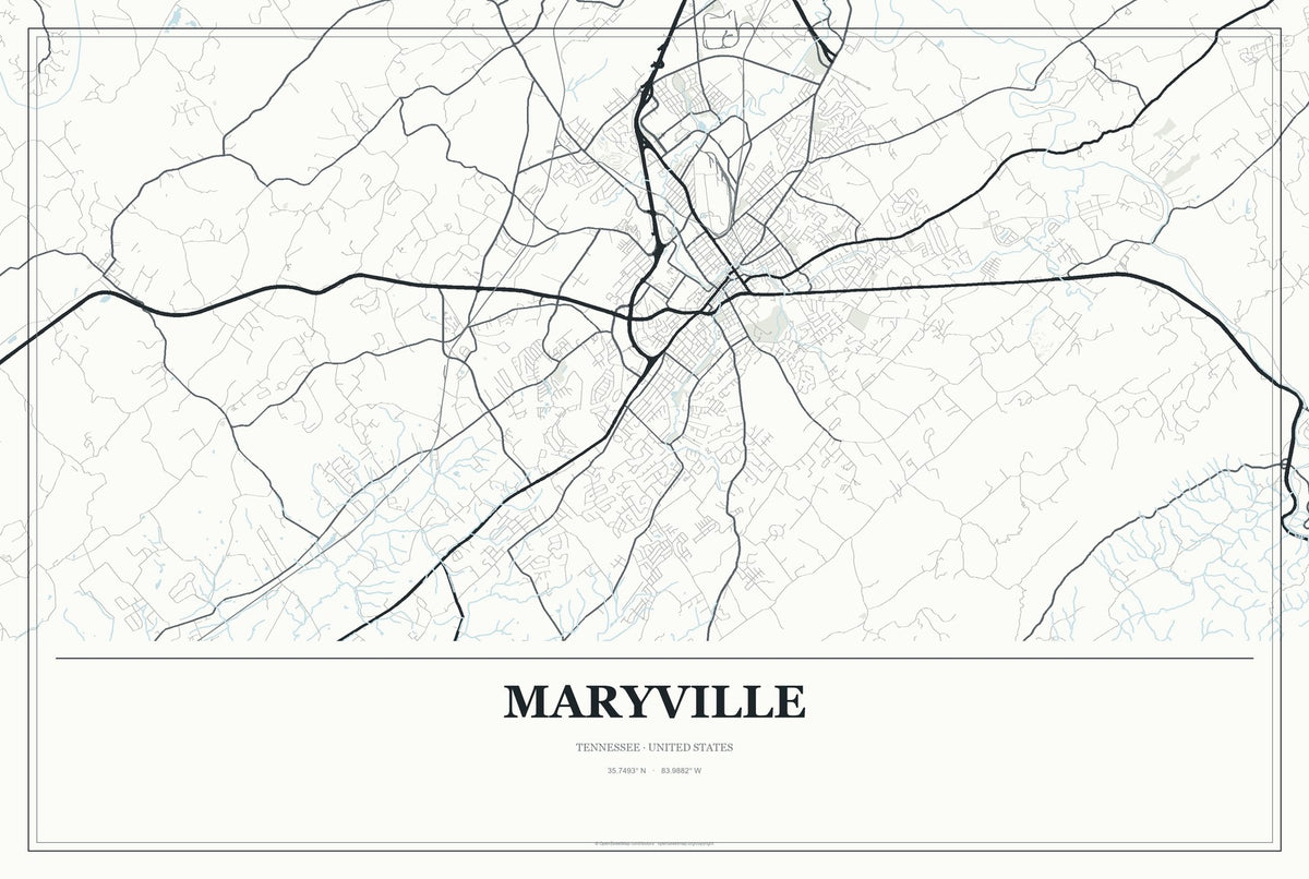 Maryville, Tennessee City Map Aluminum Sign in Gallery Air style