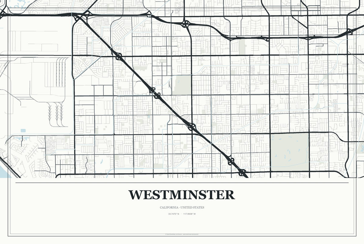 Westminster, California City Map Aluminum Sign in Gallery Air style