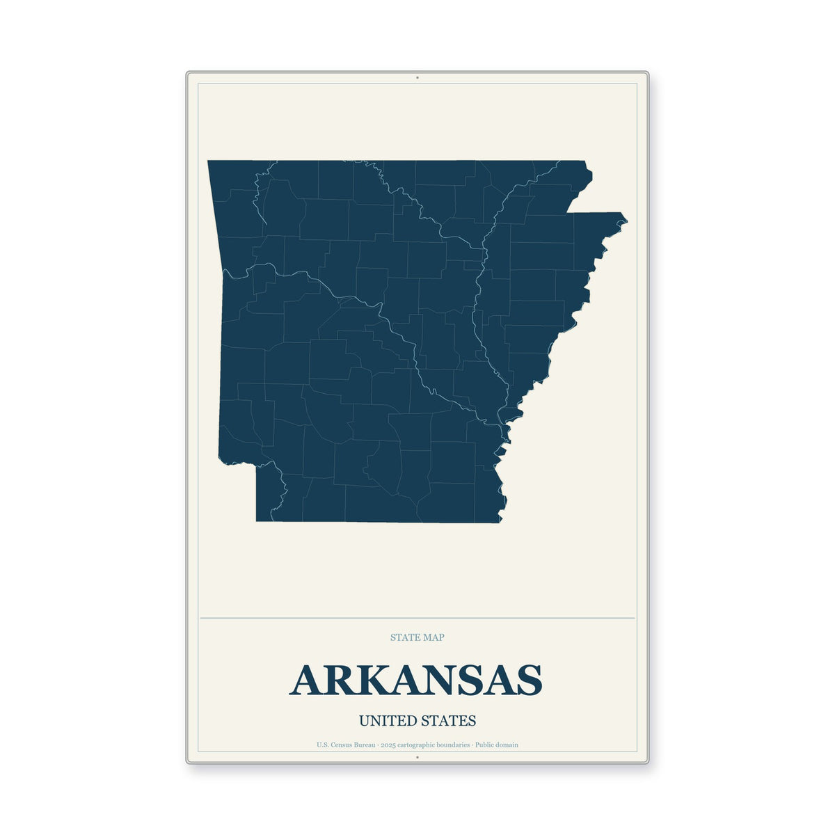 Arkansas state map aluminum sign in Coastal Cutout style
