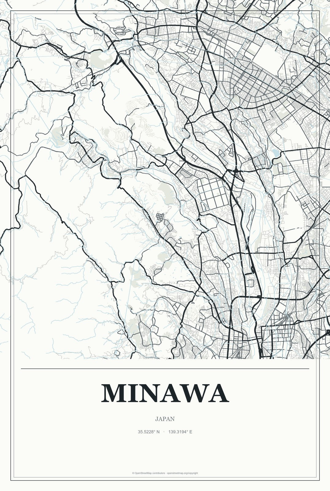 Minawa, Japan City Map Aluminum Sign in Gallery Air style