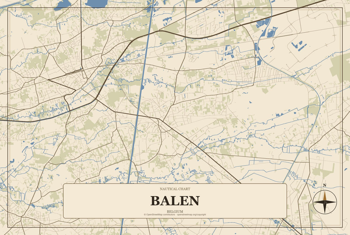 Balen, Belgium City Map Aluminum Sign in Heritage Nautical style