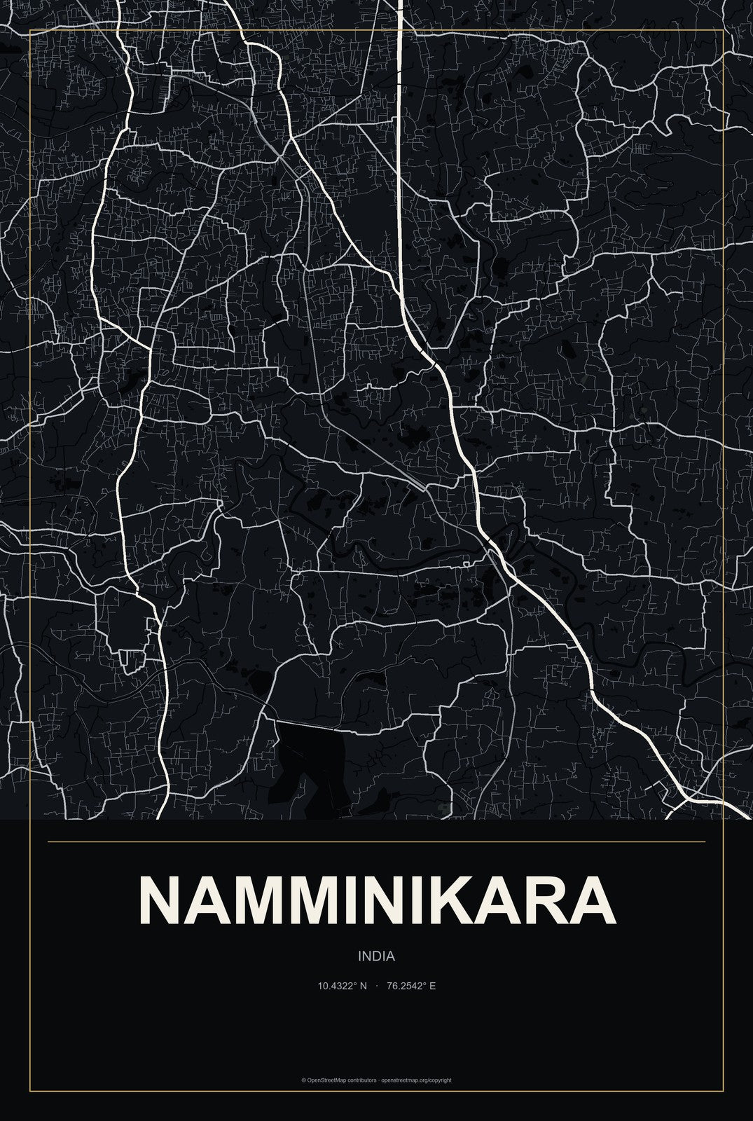 Namminikara, India City Map Aluminum Sign in Metropolitan Noir style
