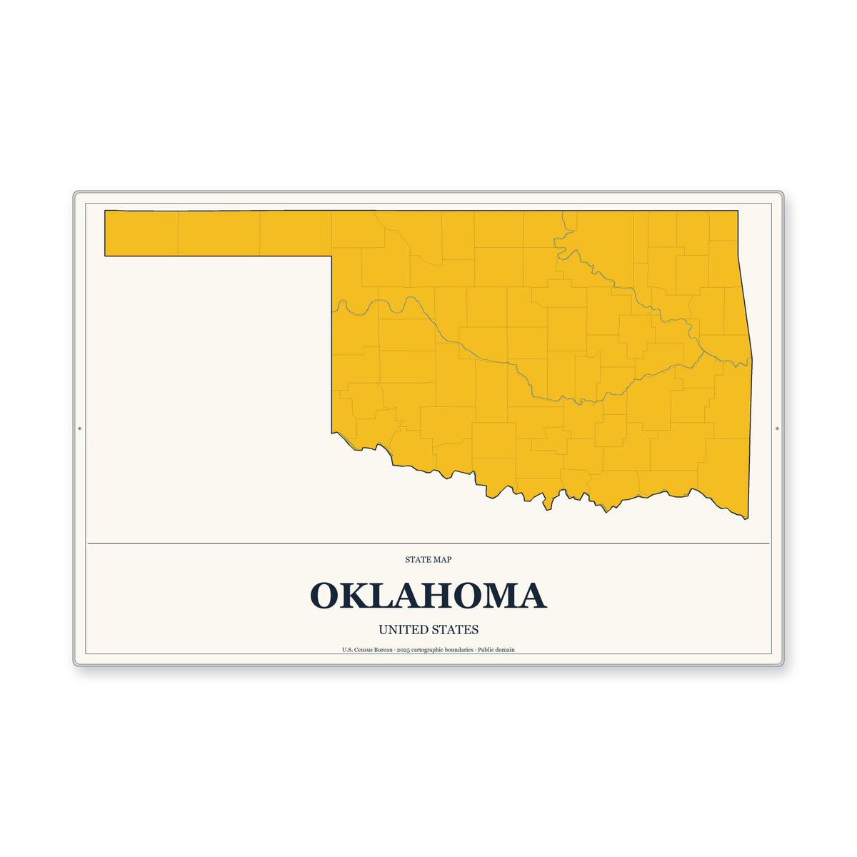 Oklahoma state map aluminum sign in Citrine Modern style