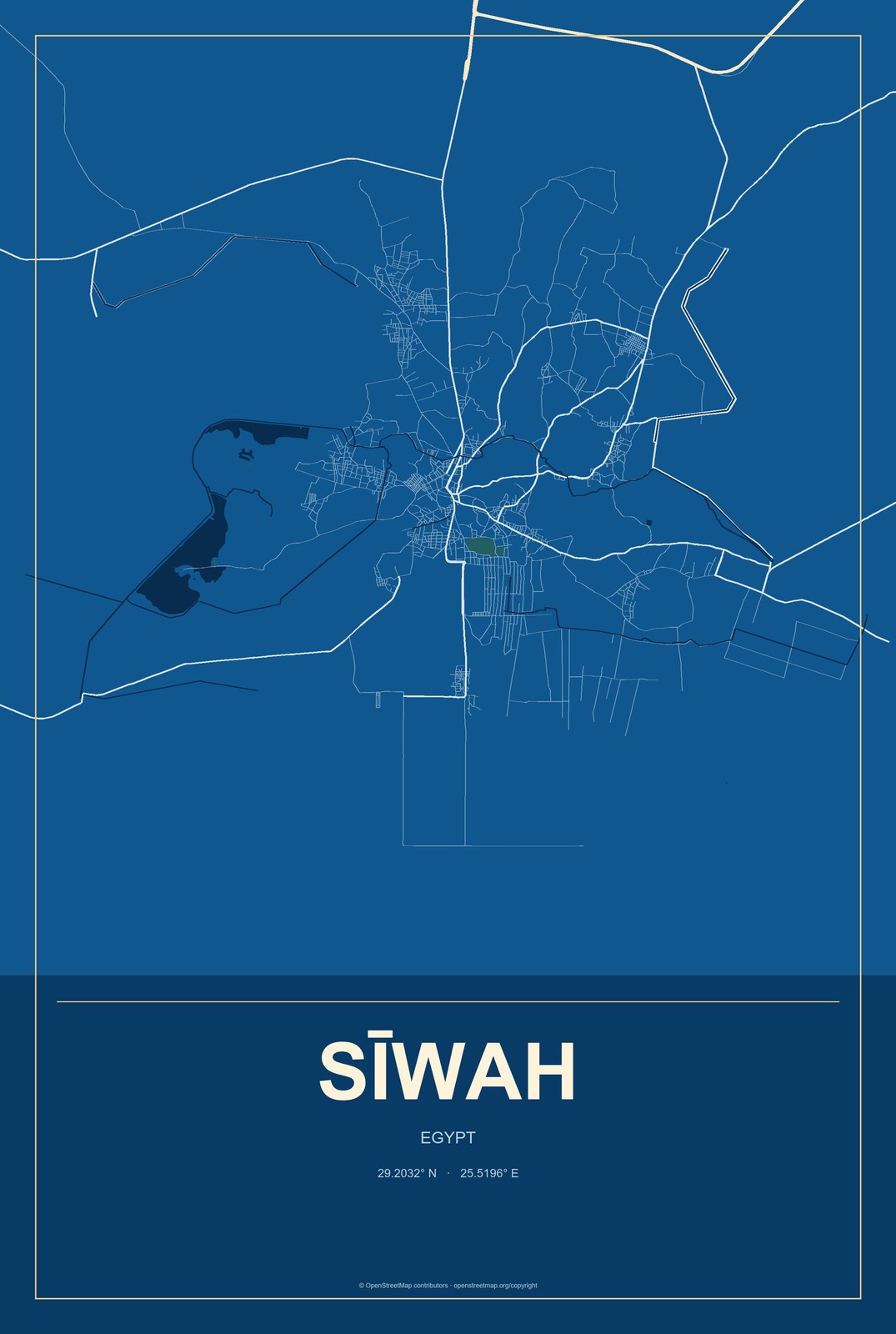 Sīwah, Egypt City Map Aluminum Sign in Harbor Cobalt style