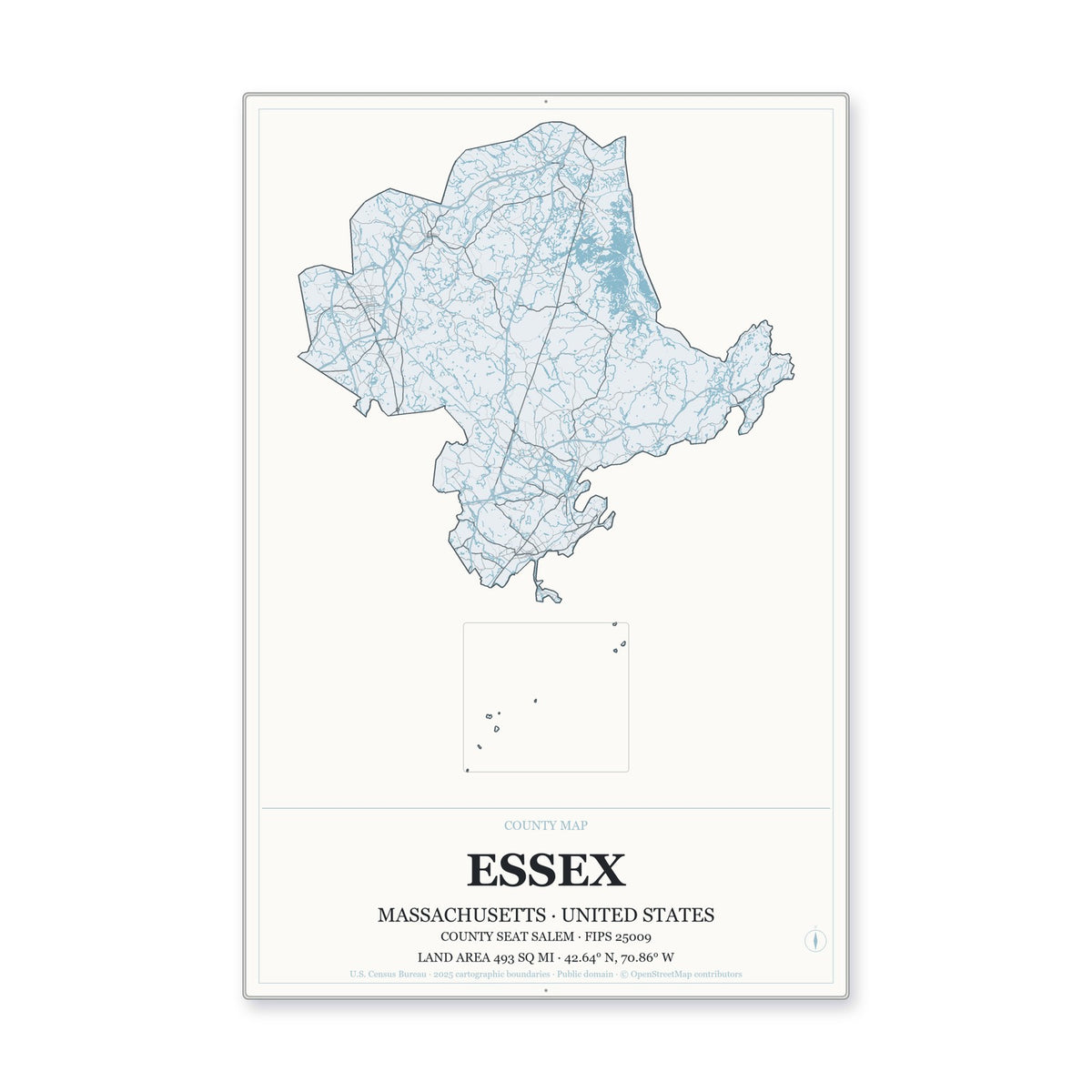 Essex County, Massachusetts Map Aluminum Sign in Gallery Air style