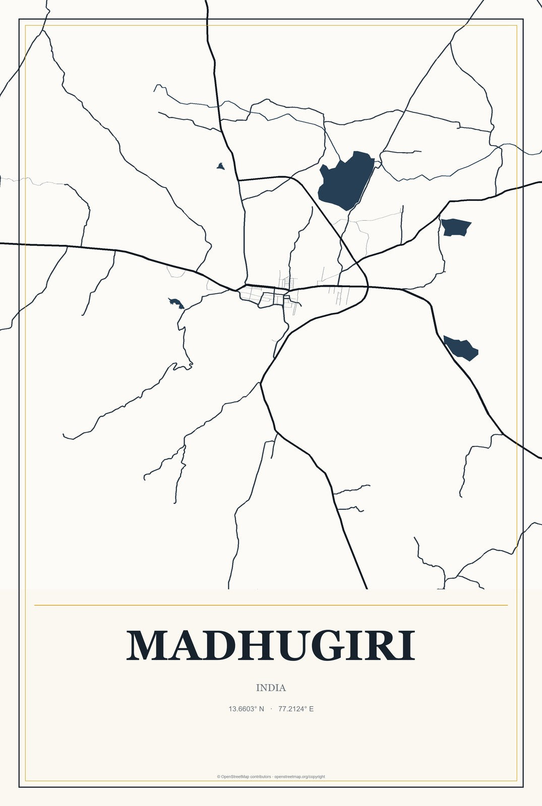 Madhugiri, India City Map Aluminum Sign in Citrine Modern style