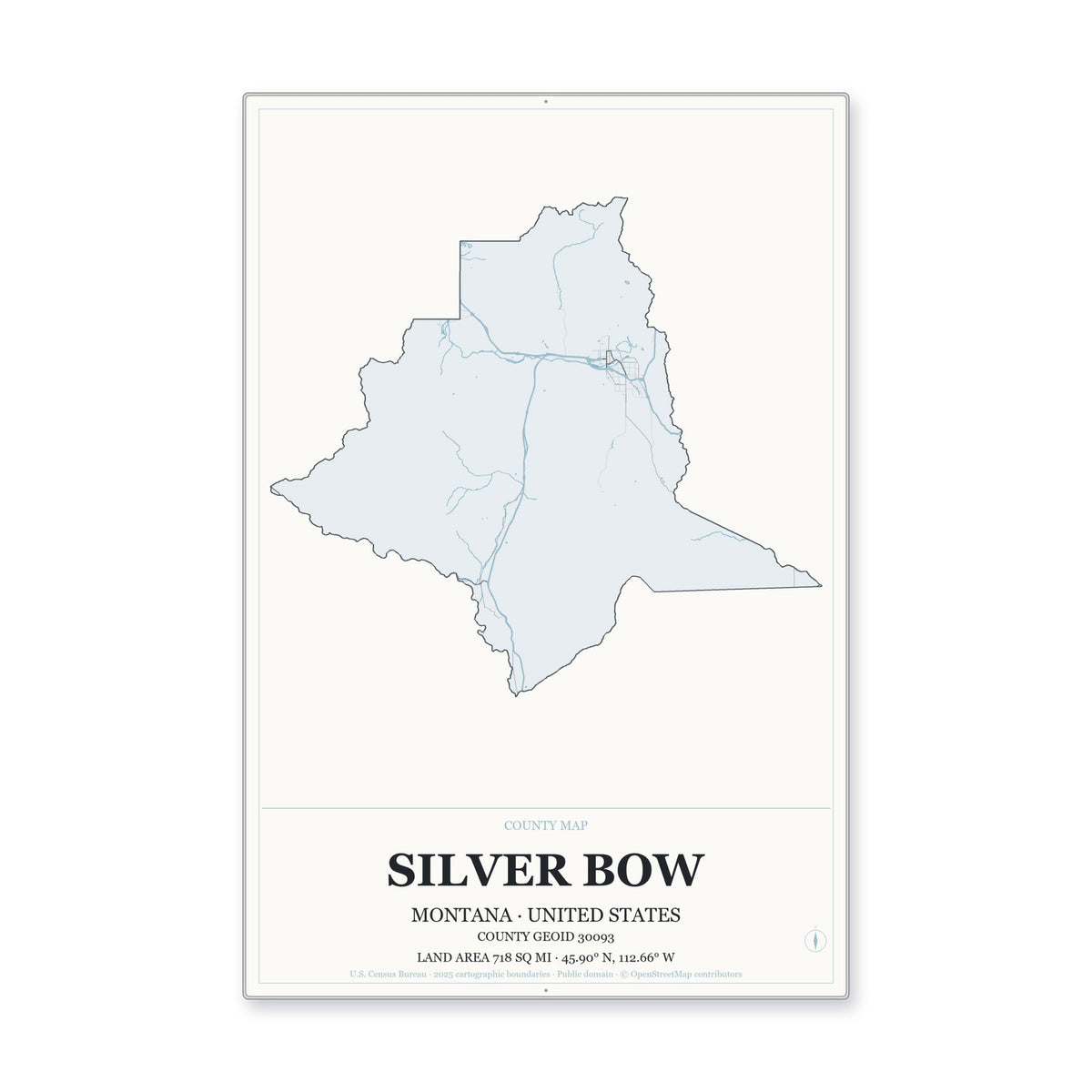 Silver Bow County, Montana Map Aluminum Sign in Gallery Air style
