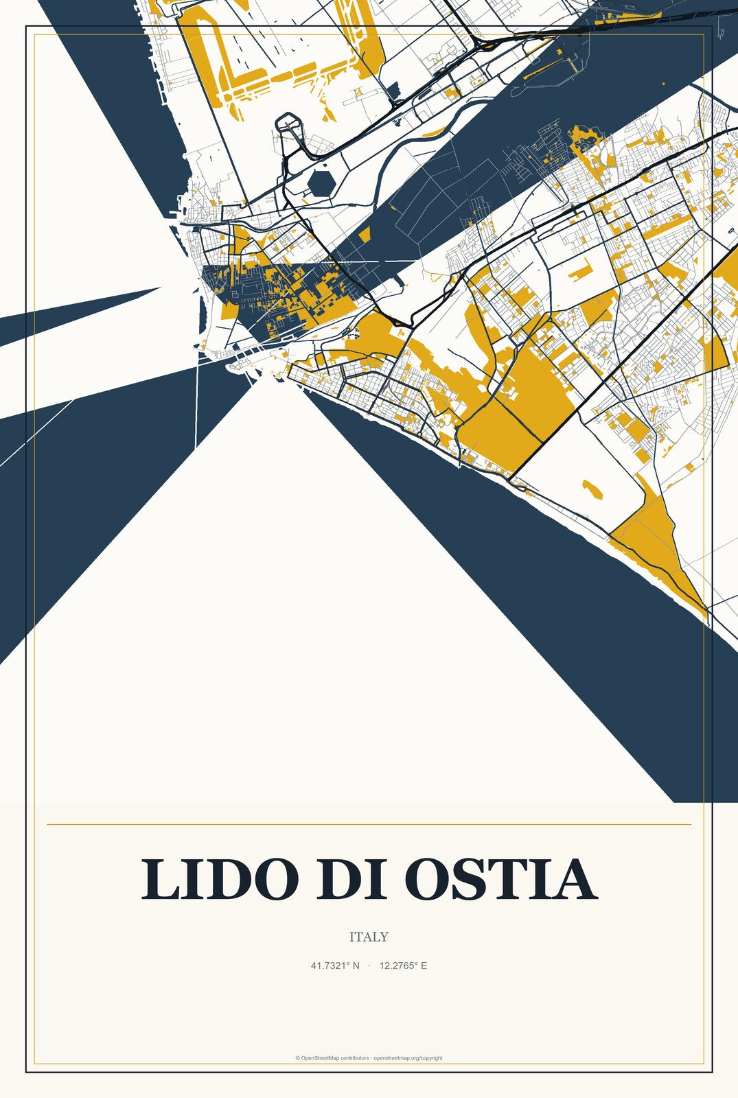 Lido di Ostia, Italy City Map Aluminum Sign in Citrine Modern style