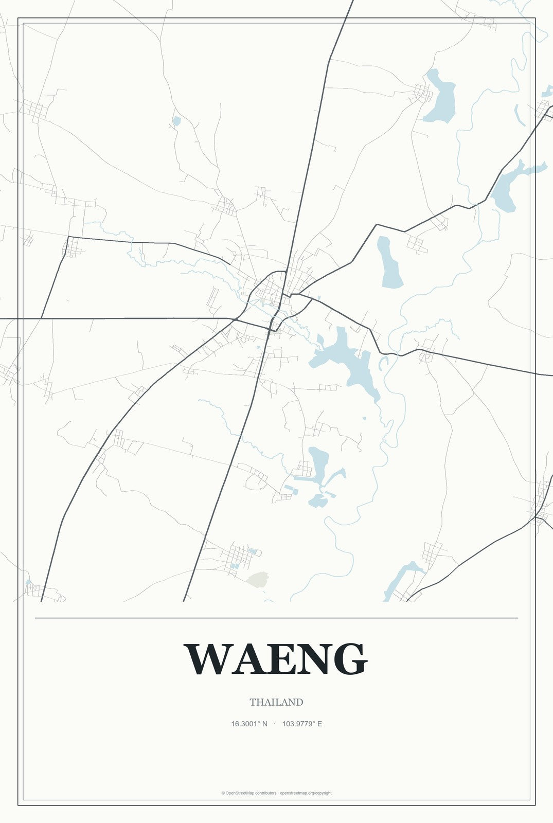 Waeng, Thailand City Map Aluminum Sign in Gallery Air style