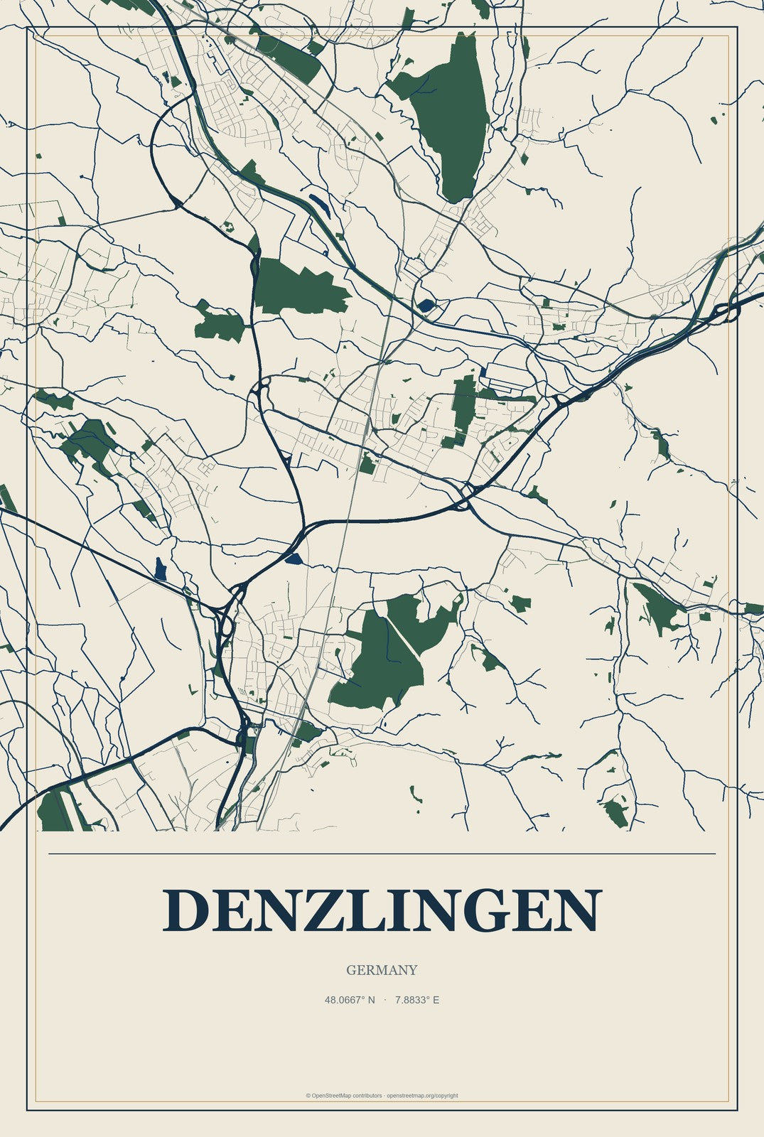 Denzlingen, Germany City Map Aluminum Sign in Coastal Cutout style