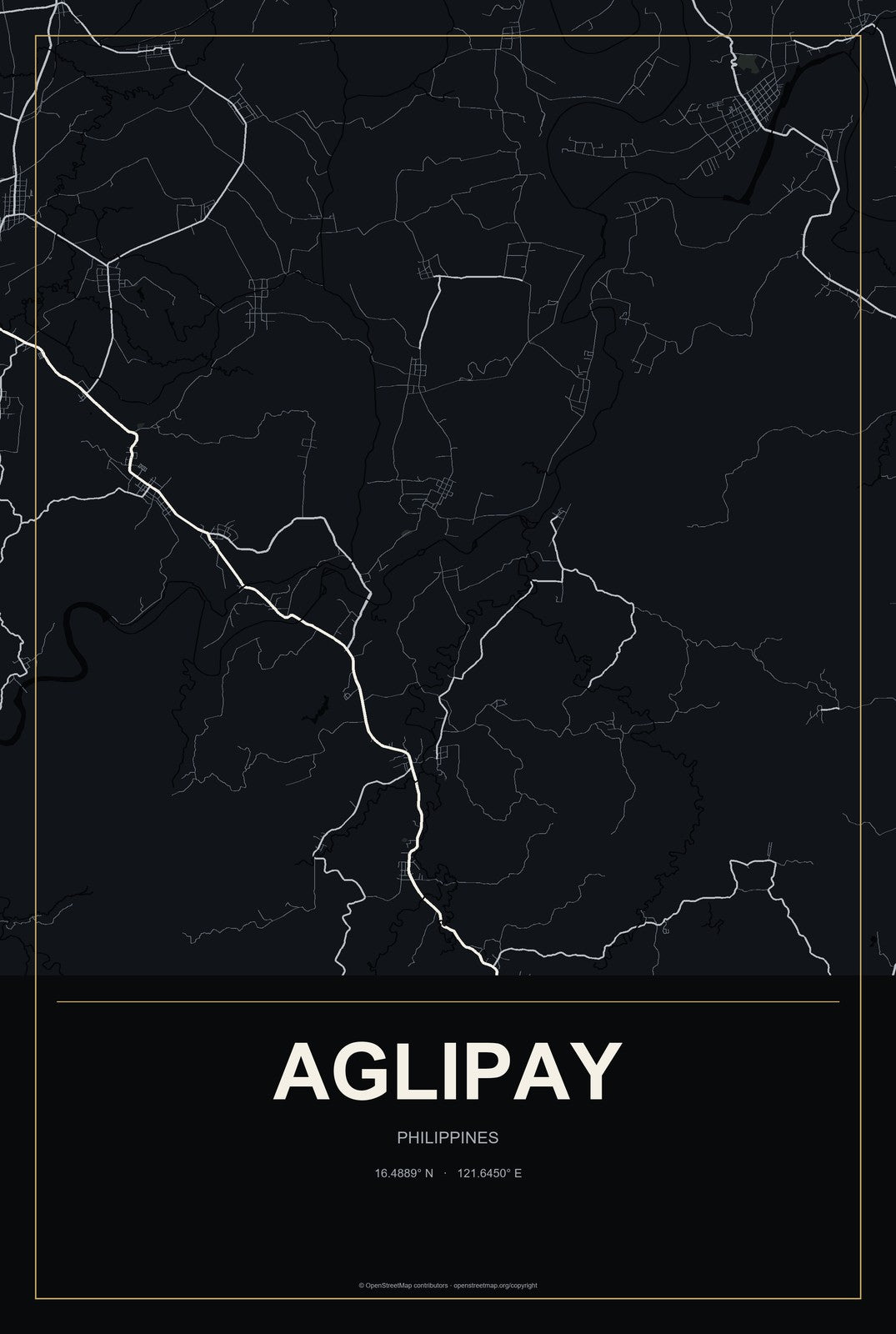 Aglipay, Philippines City Map Aluminum Sign in Metropolitan Noir style
