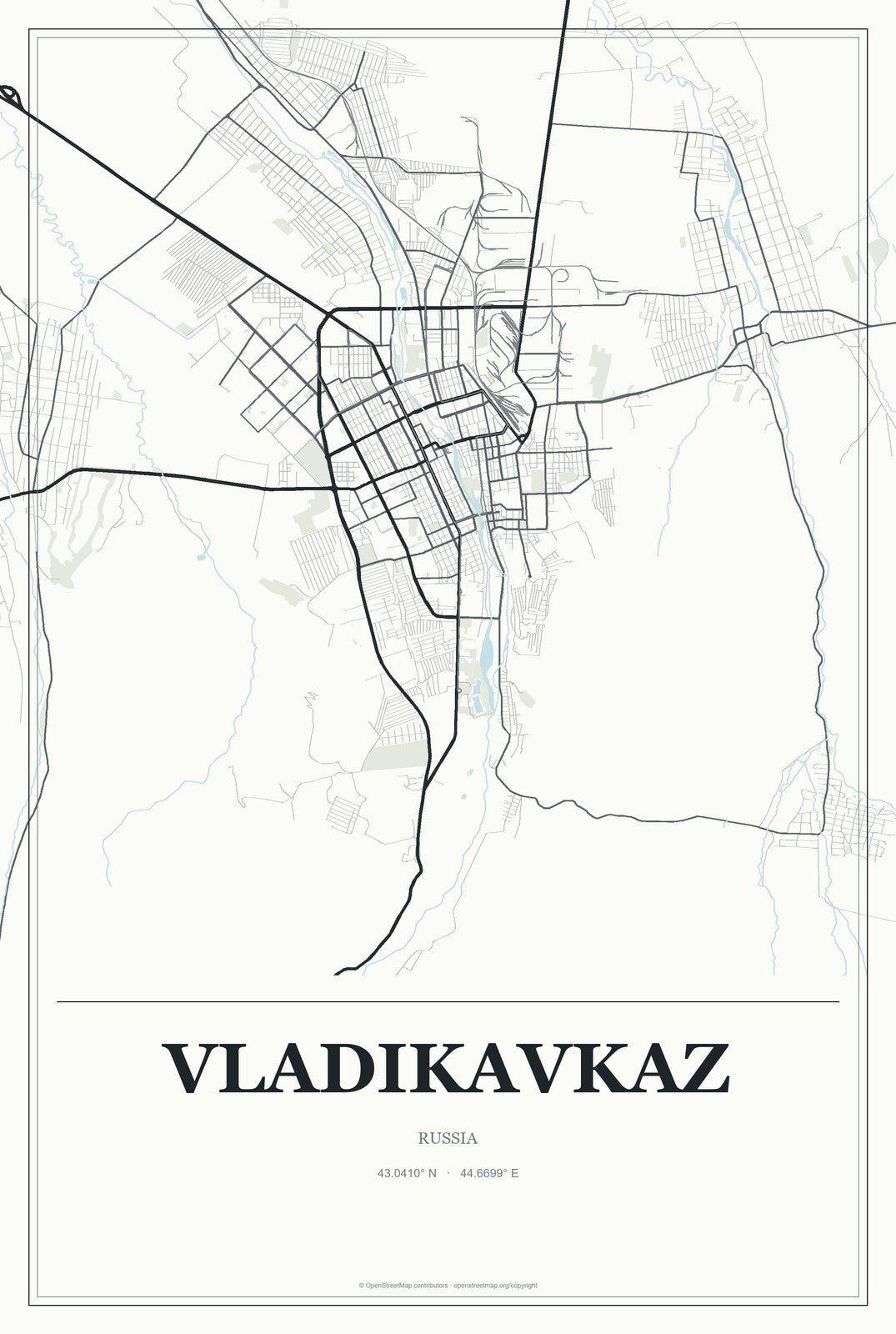 Vladikavkaz, Russia City Map Aluminum Sign in Gallery Air style