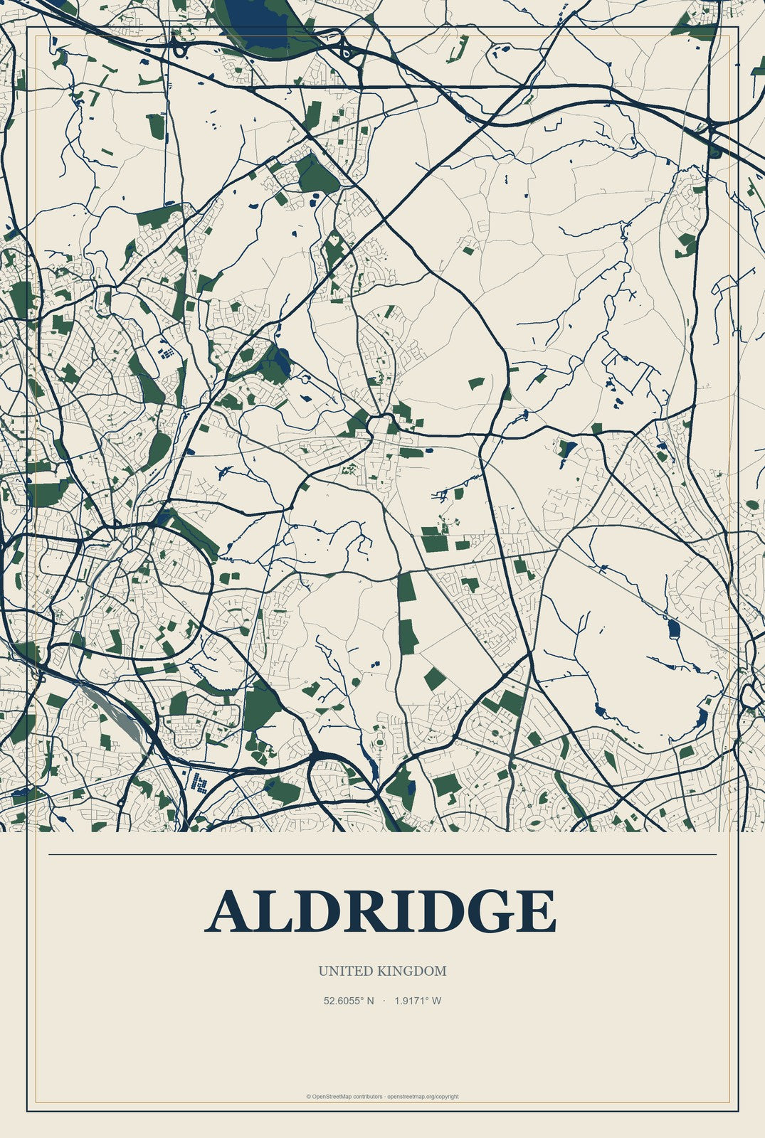 Aldridge, United Kingdom City Map Aluminum Sign in Coastal Cutout style