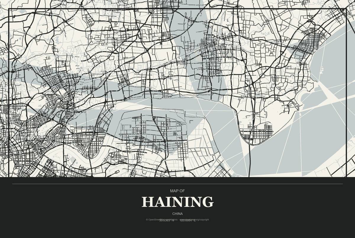 Haining, China City Map Aluminum Sign in Museum Plaque style