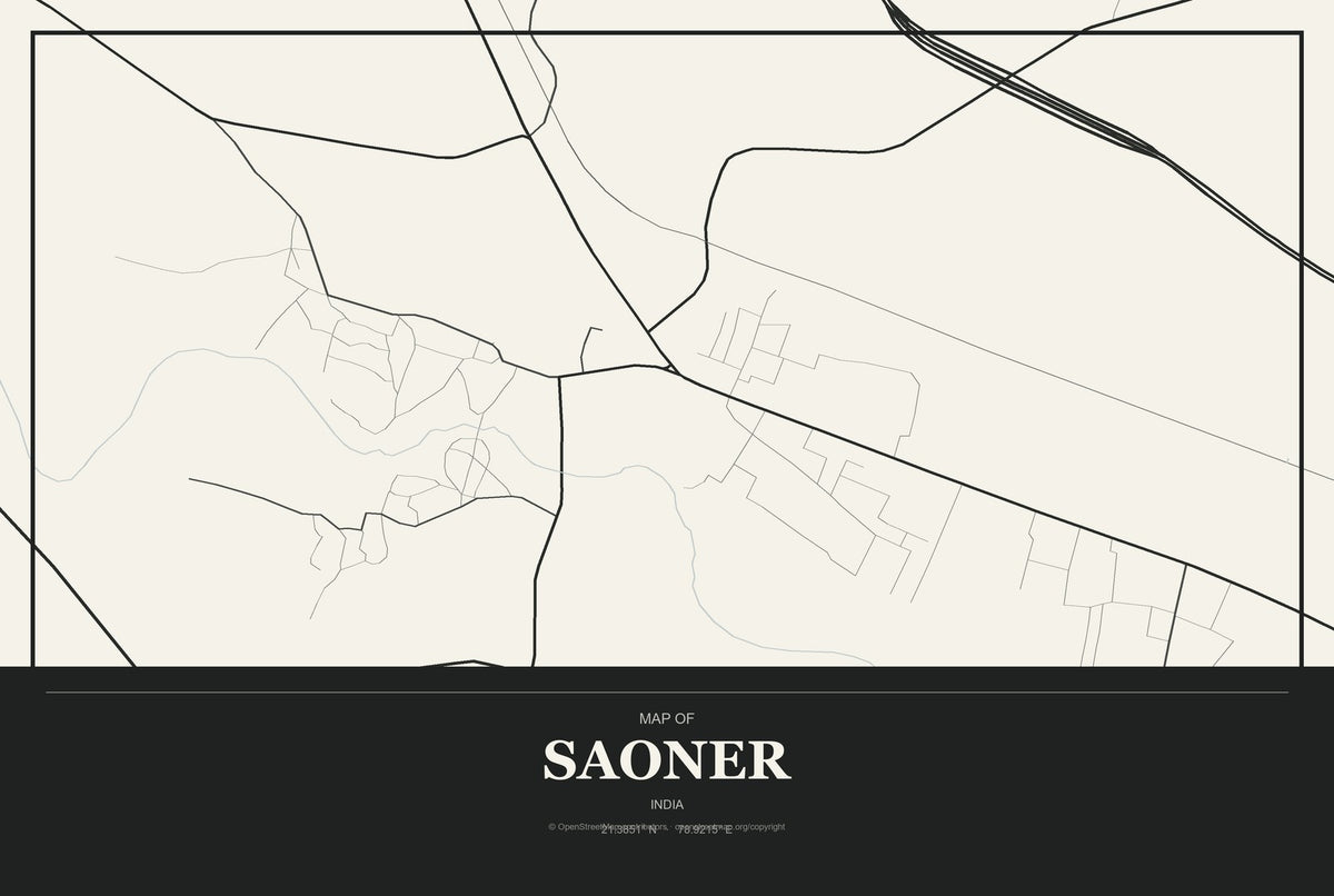 Saoner, India City Map Aluminum Sign in Museum Plaque style