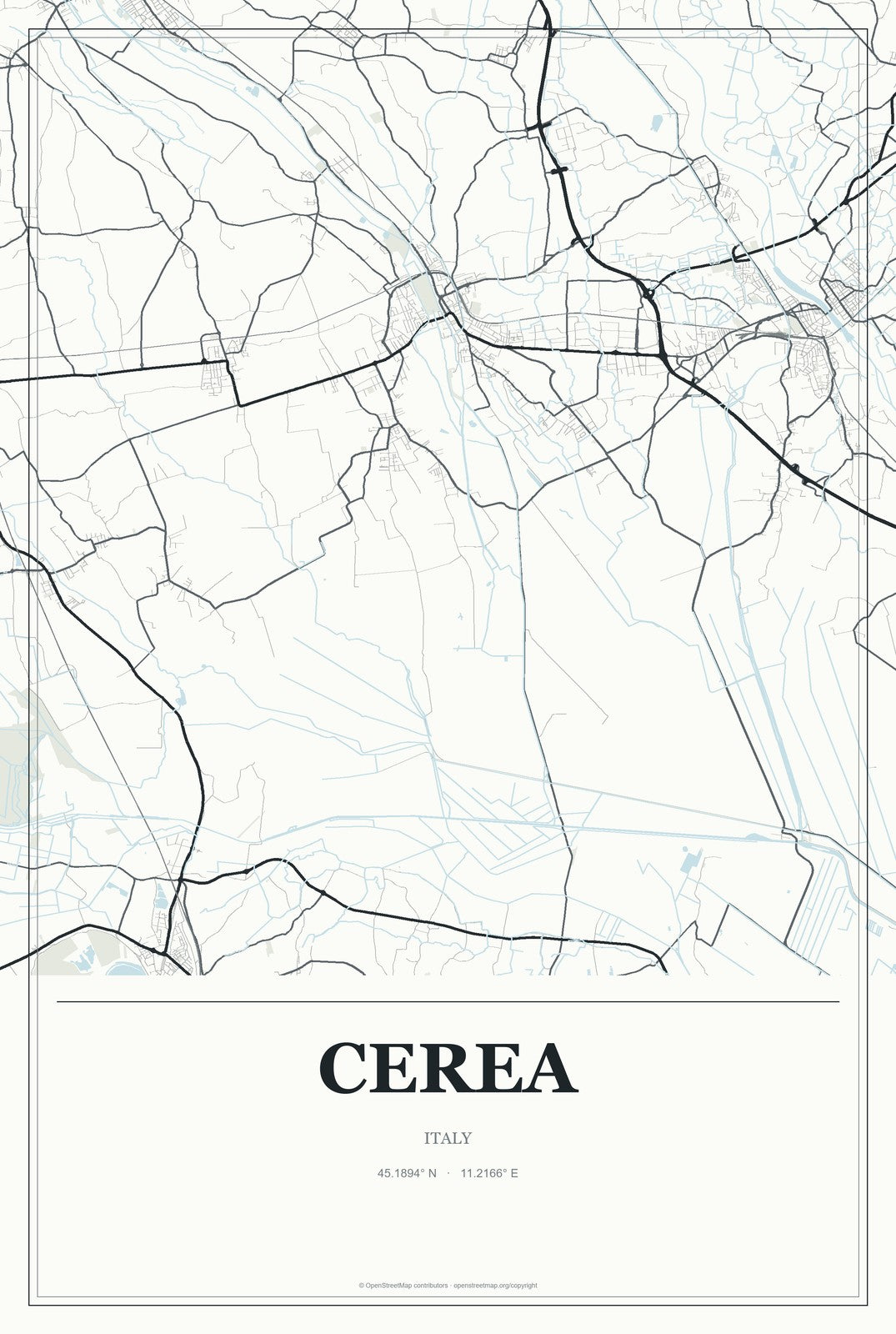 Cerea, Italy City Map Aluminum Sign in Gallery Air style
