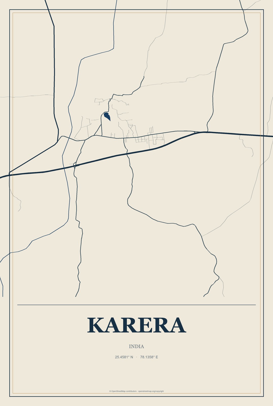 Karera, India City Map Aluminum Sign in Coastal Cutout style