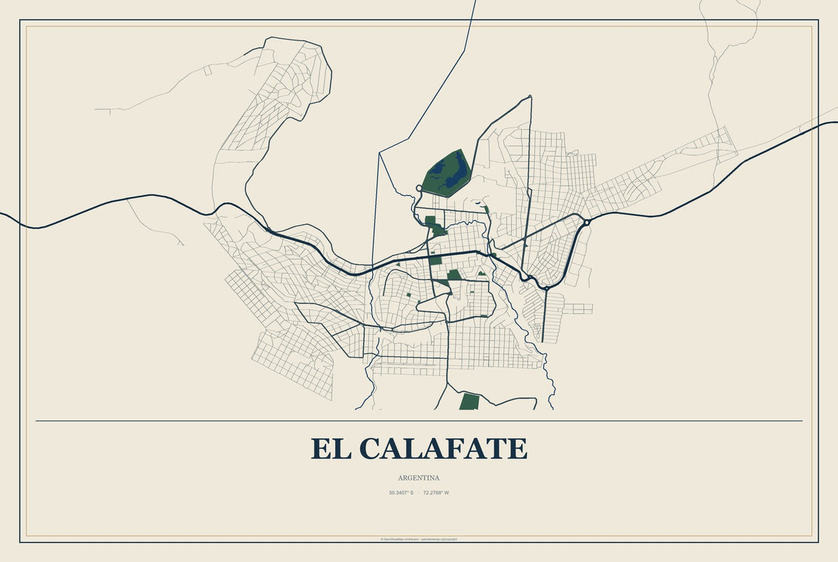 El Calafate, Argentina City Map Aluminum Sign in Coastal Cutout style