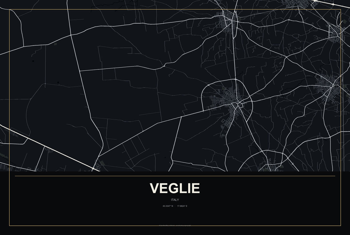 Veglie, Italy City Map Aluminum Sign in Metropolitan Noir style