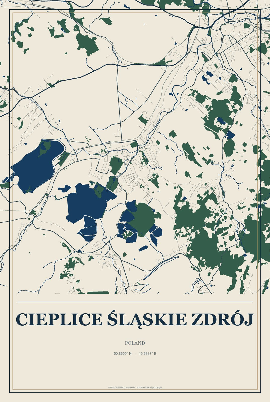 Cieplice Śląskie Zdrój, Poland City Map Aluminum Sign in Coastal Cutout style