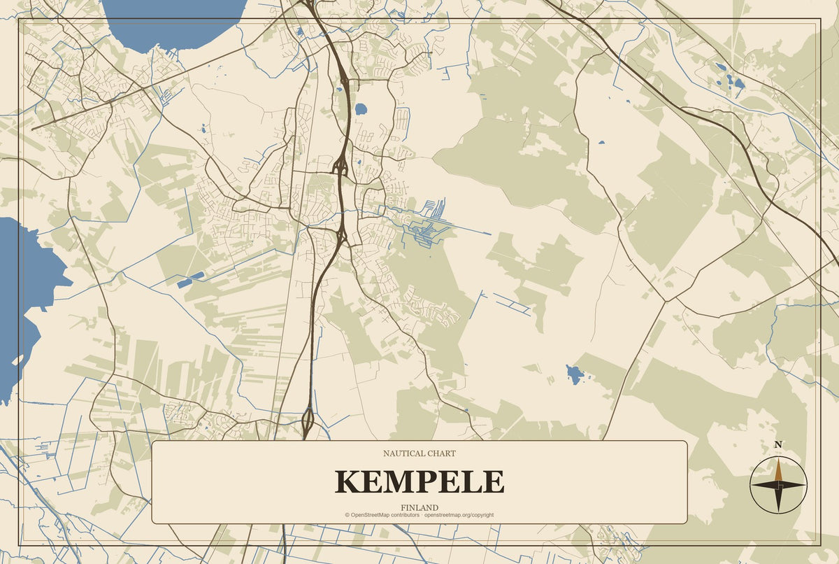 Kempele, Finland City Map Aluminum Sign in Heritage Nautical style