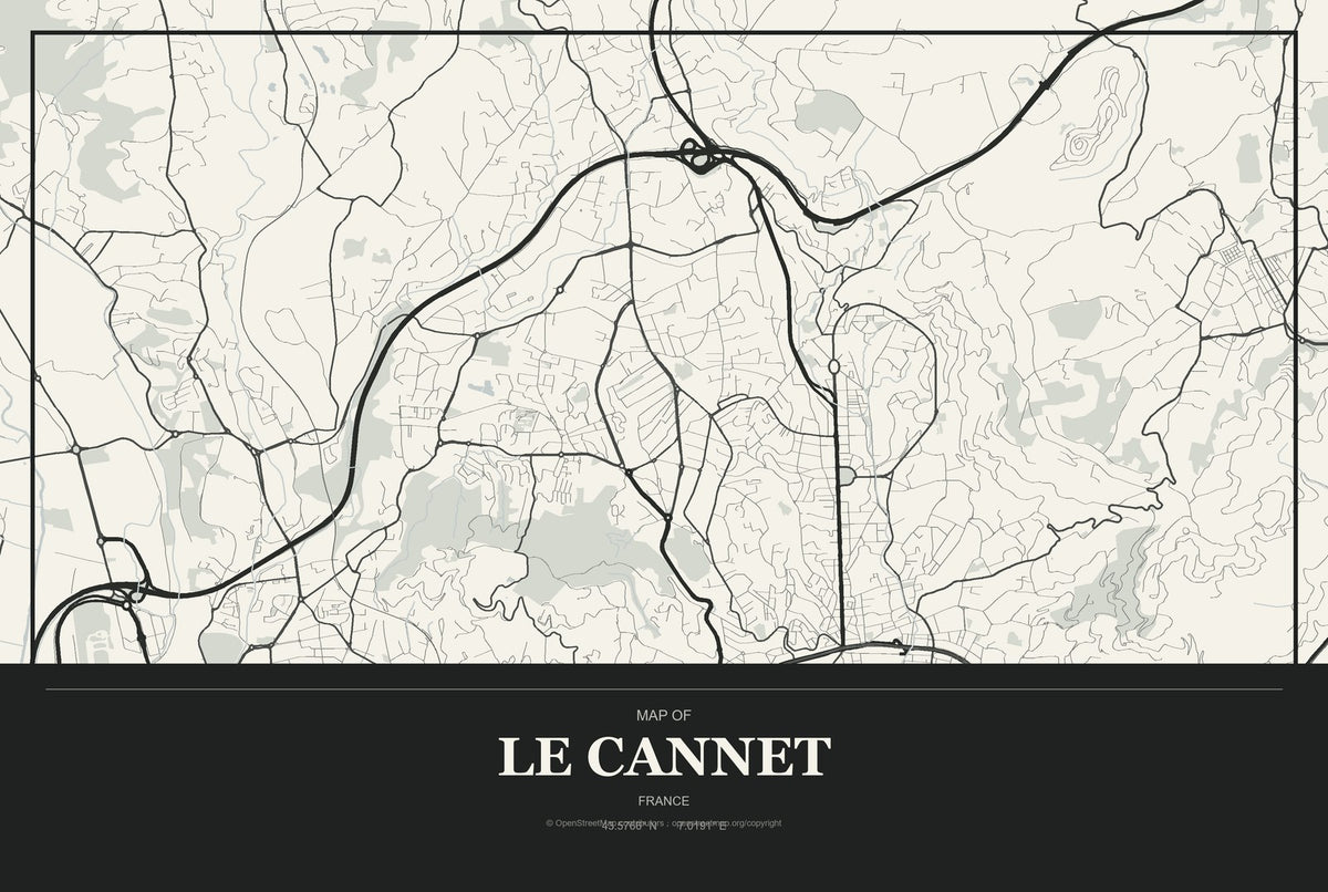Le Cannet, France City Map Aluminum Sign in Museum Plaque style