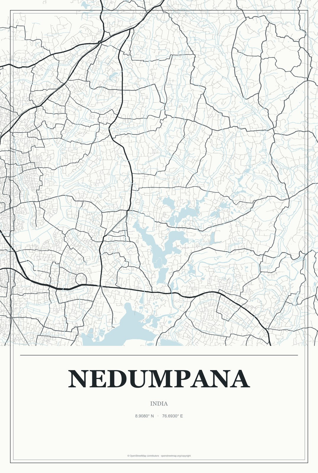 Nedumpana, India City Map Aluminum Sign in Gallery Air style