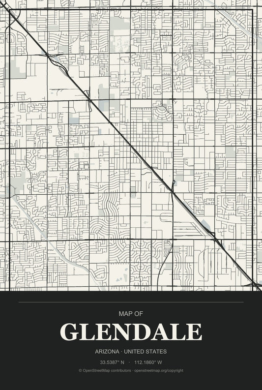 Glendale, Arizona City Map Aluminum Sign in Museum Plaque style