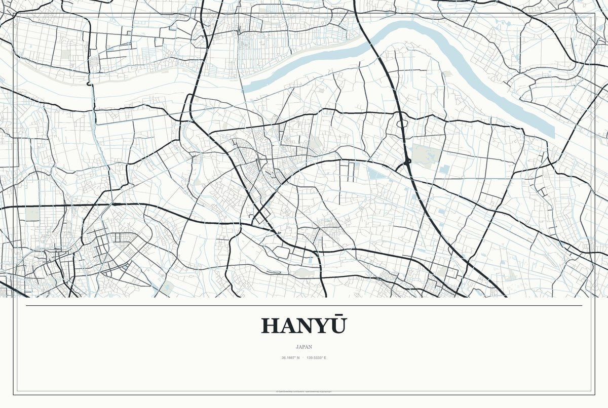 Hanyū, Japan City Map Aluminum Sign in Gallery Air style