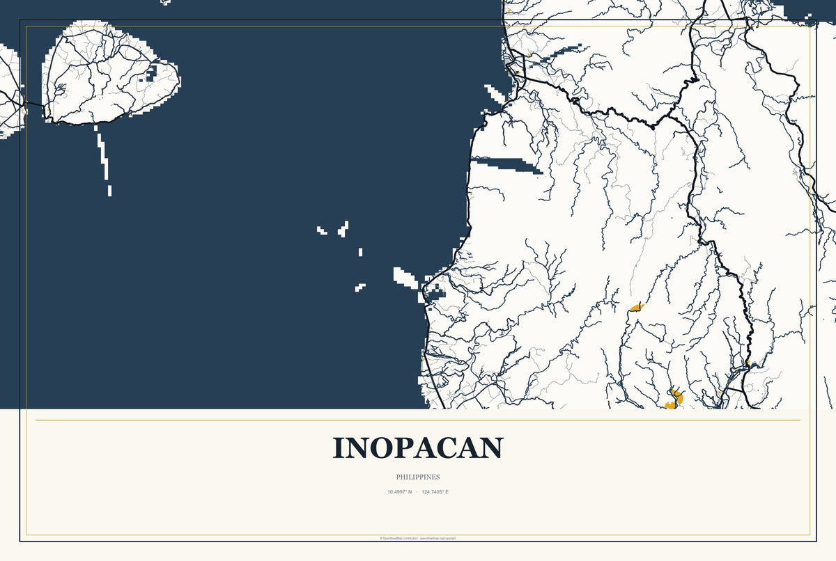 Inopacan, Philippines City Map Aluminum Sign in Citrine Modern style