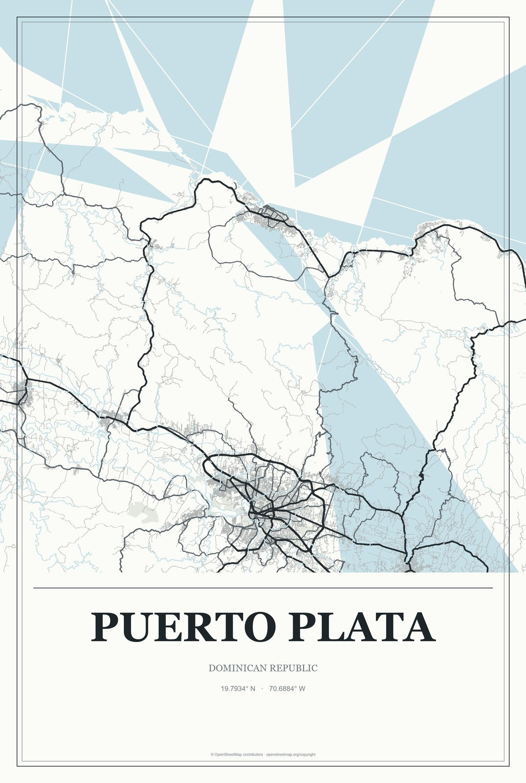 Puerto Plata, Dominican Republic City Map Aluminum Sign in Gallery Air style