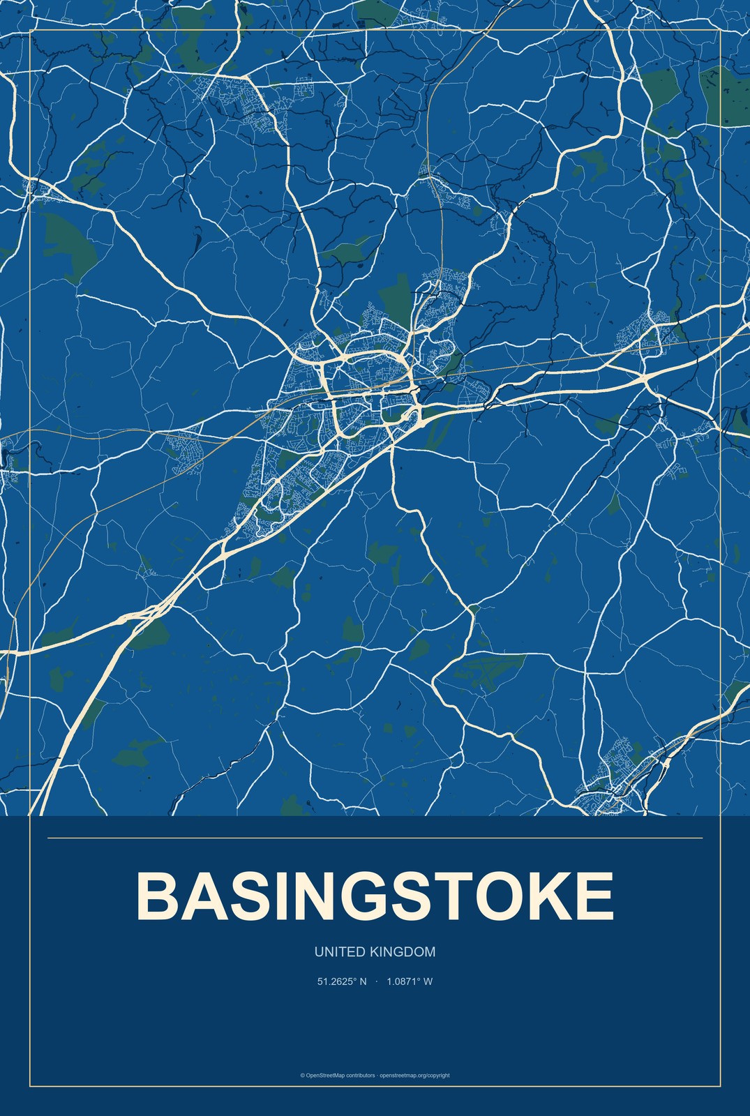 Basingstoke, United Kingdom City Map Aluminum Sign in Harbor Cobalt style
