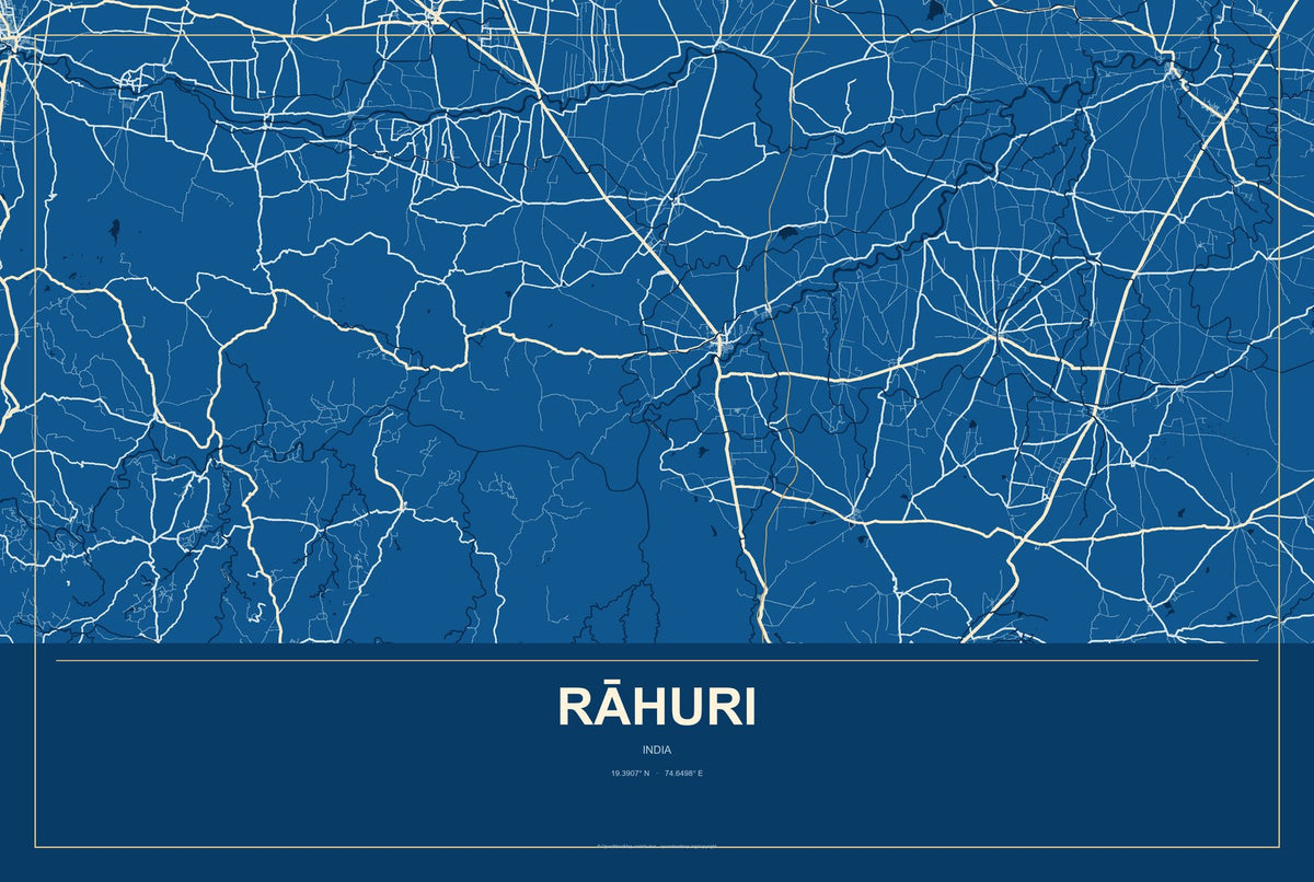 Rāhuri, India City Map Aluminum Sign in Harbor Cobalt style