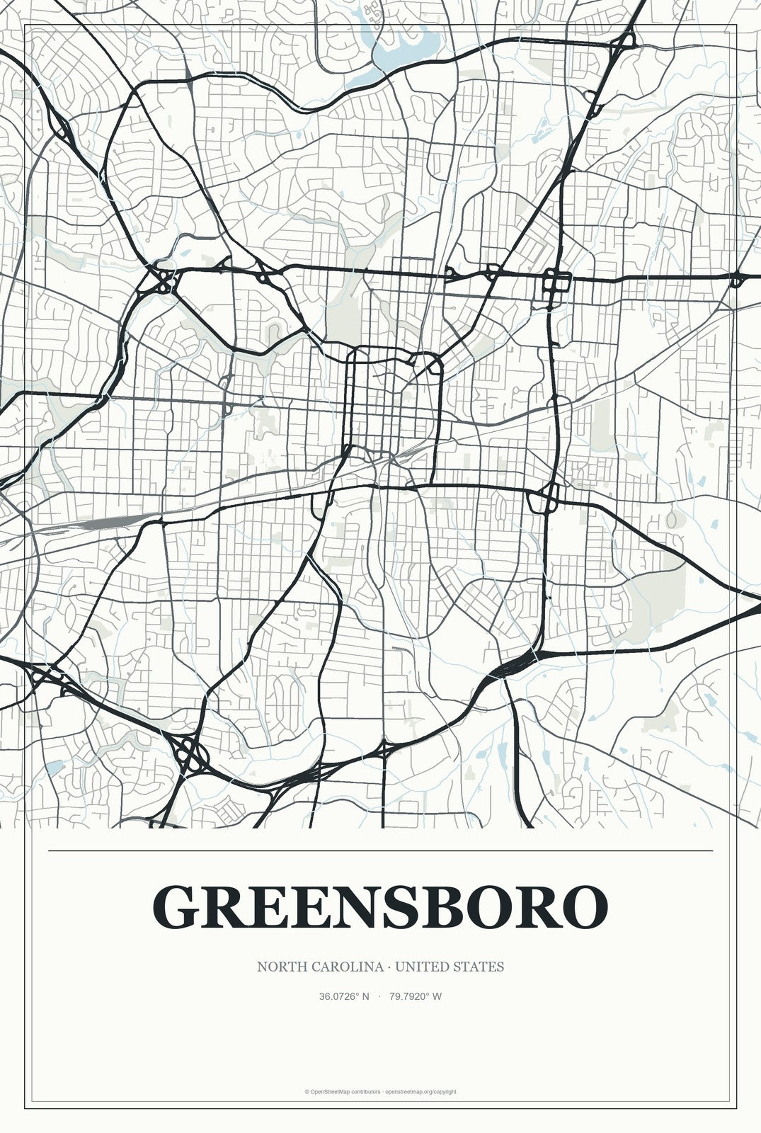 Greensboro, North Carolina City Map Aluminum Sign in Gallery Air style