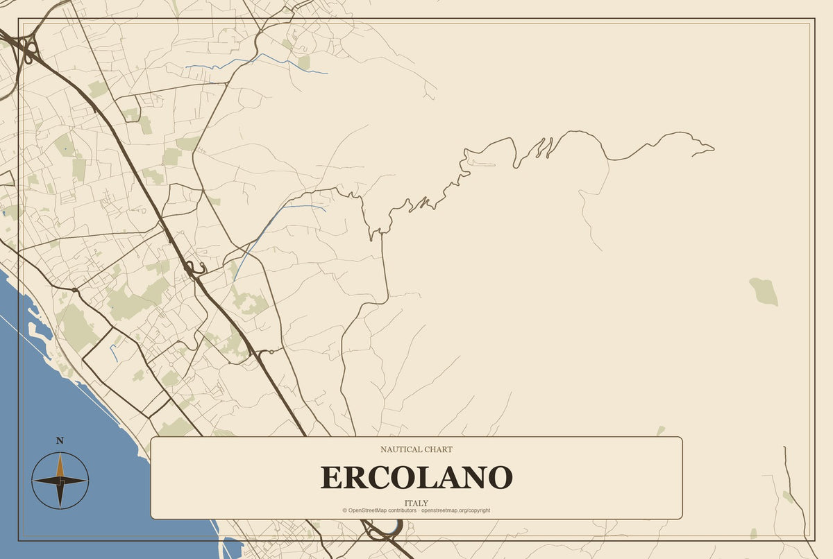 Ercolano, Italy City Map Aluminum Sign in Heritage Nautical style