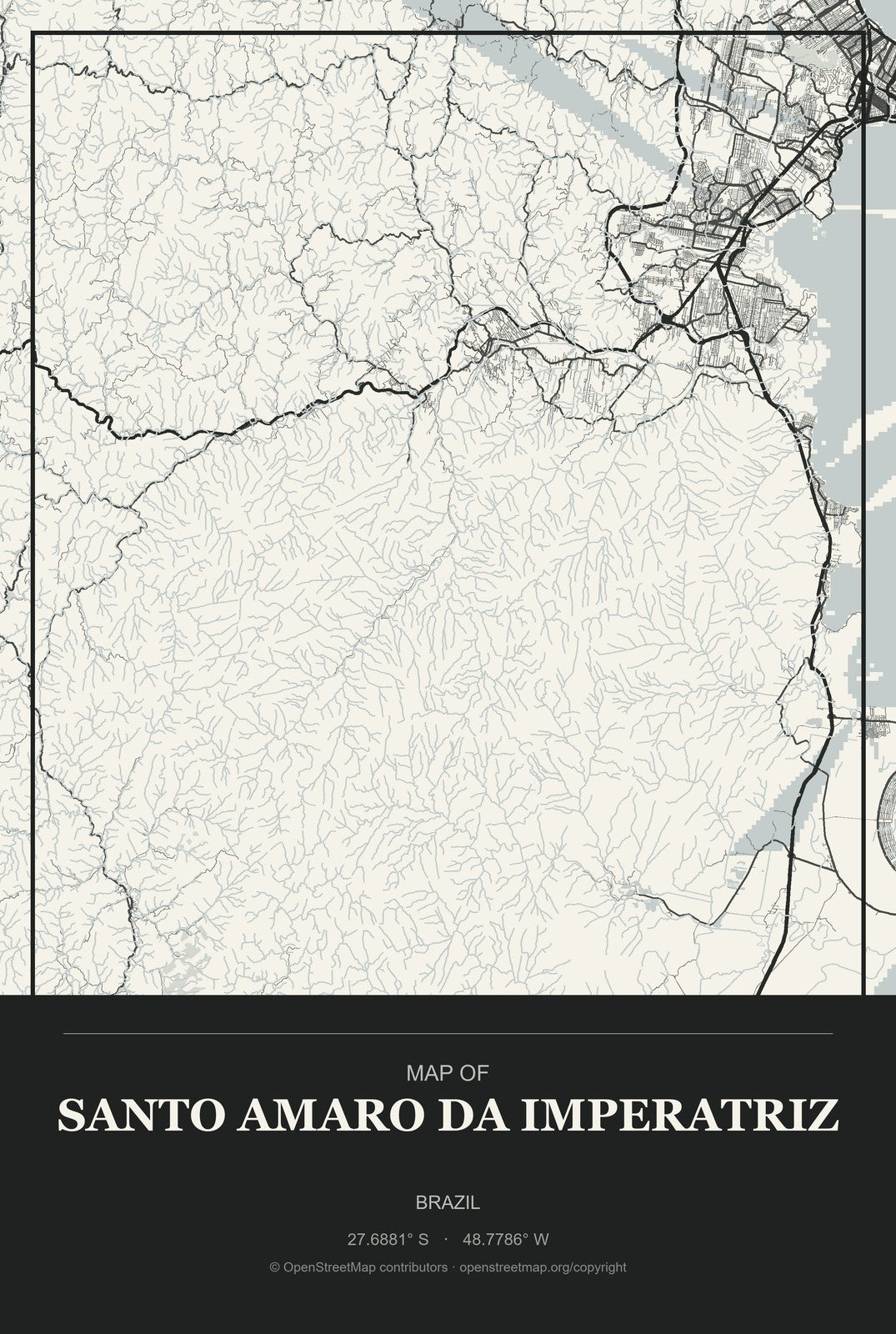 Santo Amaro da Imperatriz, Brazil City Map Aluminum Sign in Museum Plaque style