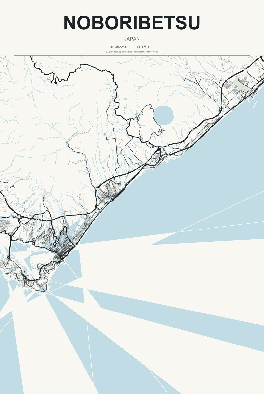 Noboribetsu, Japan City Map Aluminum Sign in Headline Atlas style