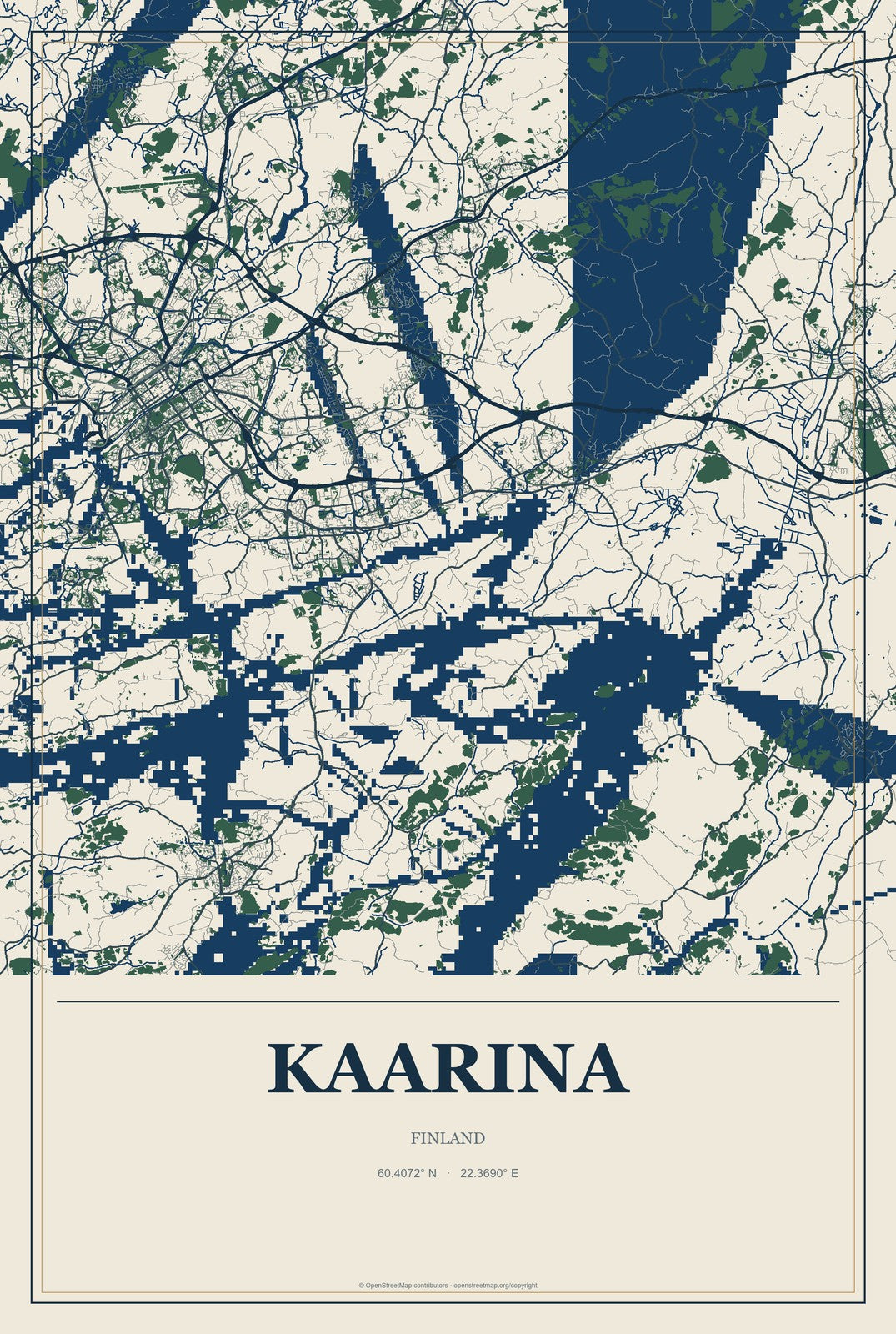 Kaarina, Finland City Map Aluminum Sign in Coastal Cutout style