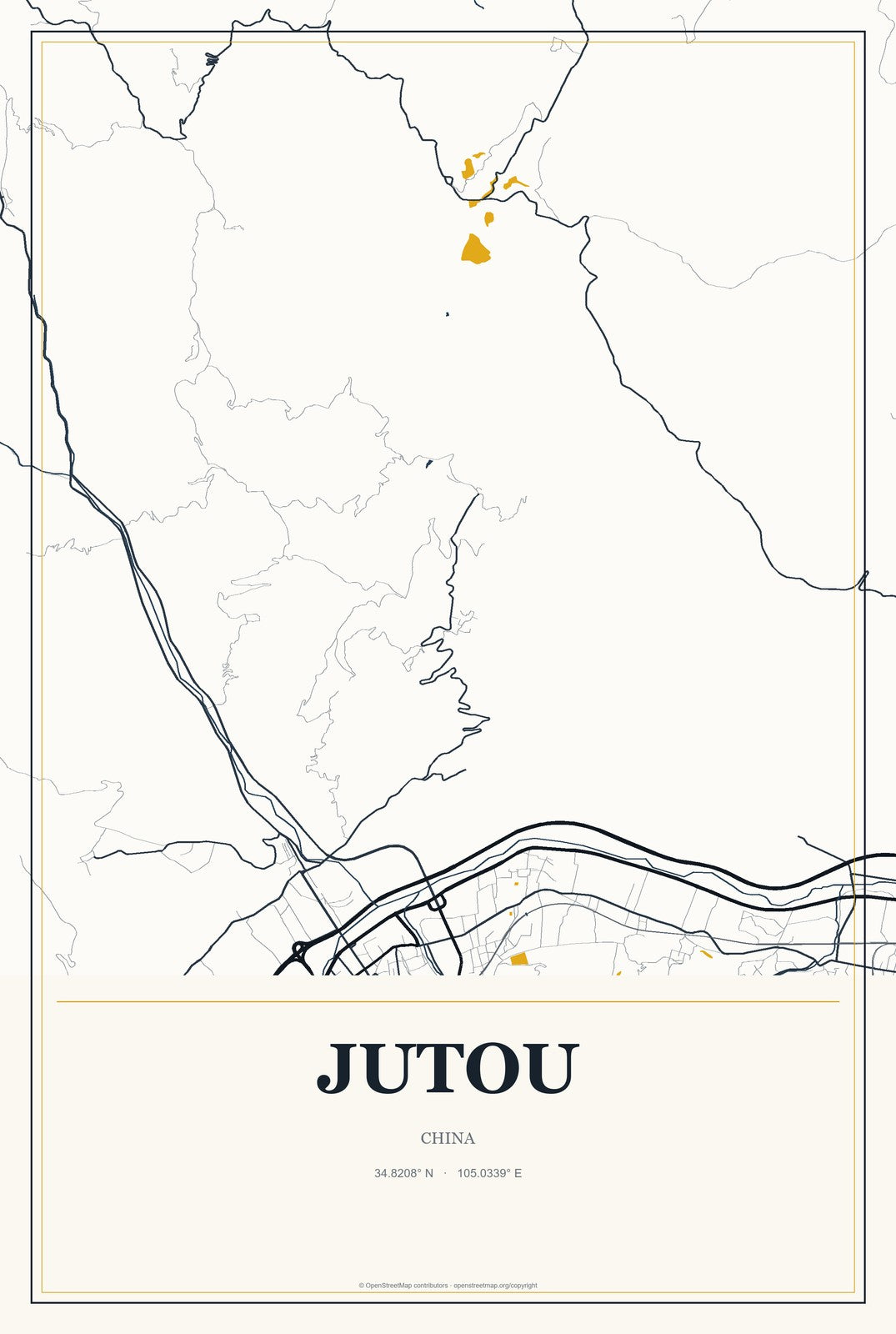 Jutou, China City Map Aluminum Sign in Citrine Modern style