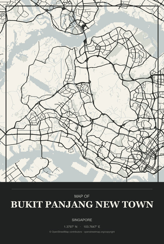 Bukit Panjang New Town, Singapore City Map Aluminum Sign in Museum Plaque style